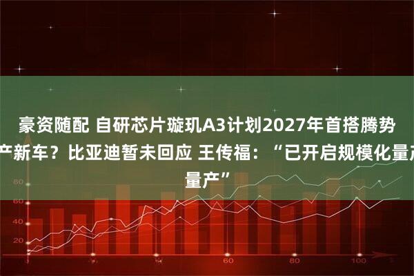 豪资随配 自研芯片璇玑A3计划2027年首搭腾势量产新车？比亚迪暂未回应 王传福：“已开启规模化量产”